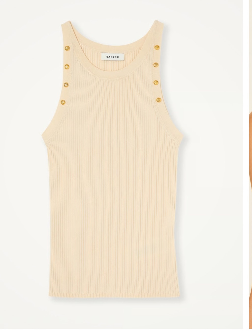 Sandro Cream Ribbed Tank Top with Gold Rivet Accents(4)